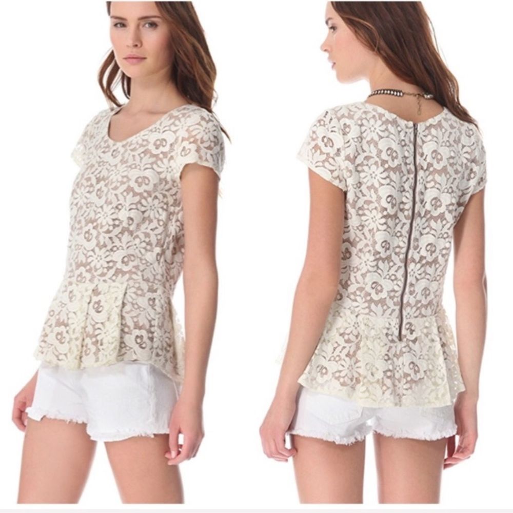 Ivory Lace Peplum Blouse Silk Lined